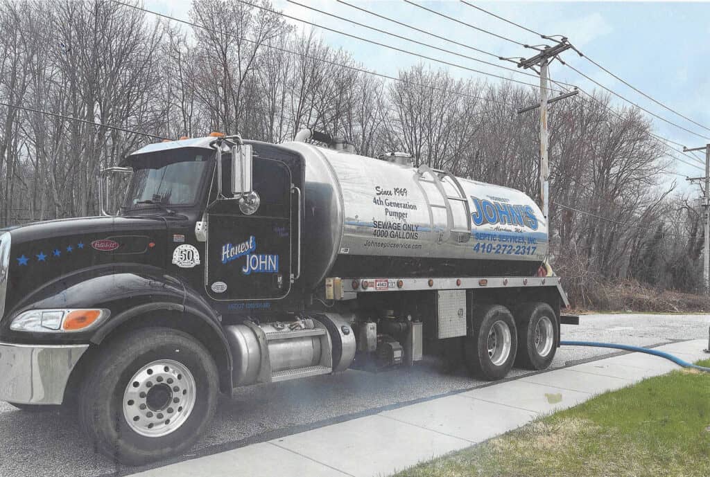 John’s Septic Service septic tank pumping at a home in Harford County MD